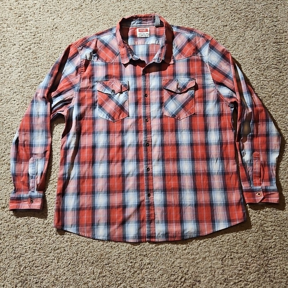 Wrangler‎ Shirt Mens 3XL Long Sleeve Red Plaid Check Cowboy Western
